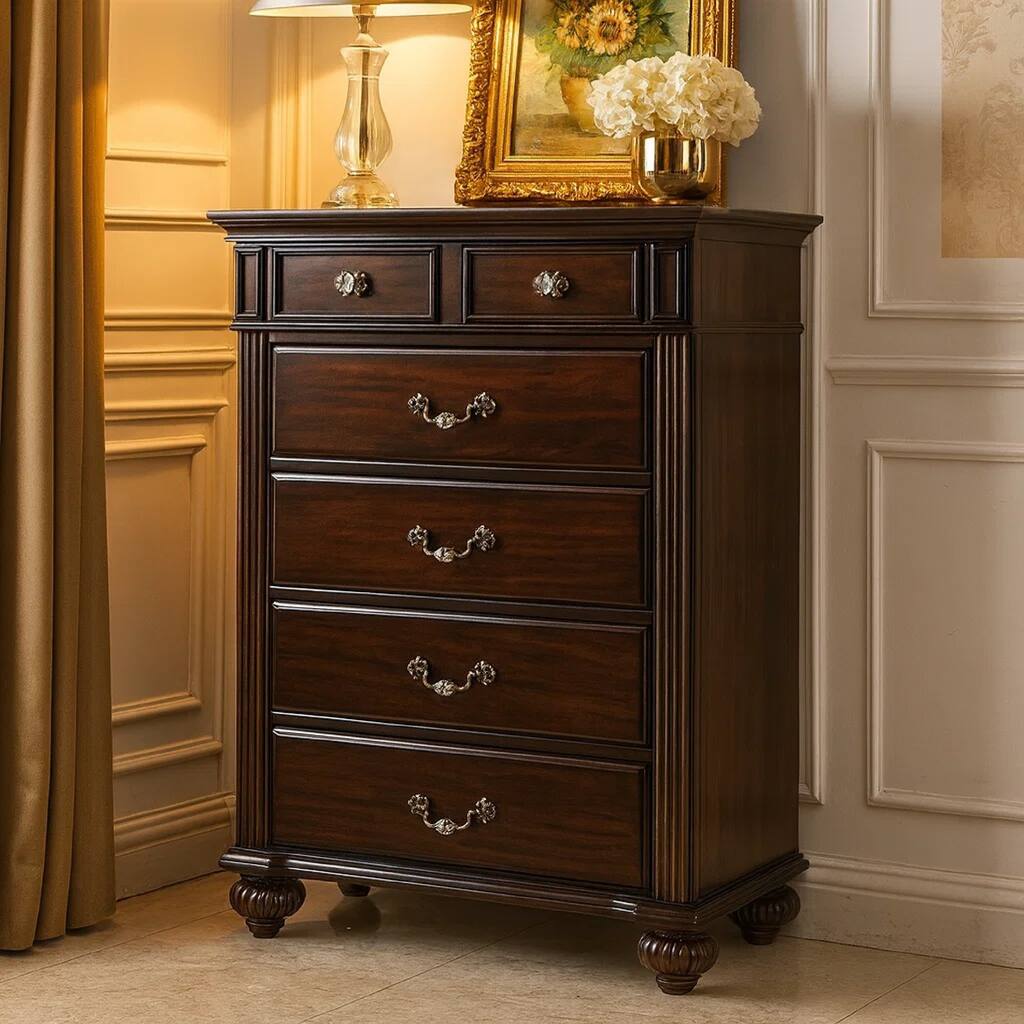 Well- Designed Transitional Style Chest, Dark Walnut Brown