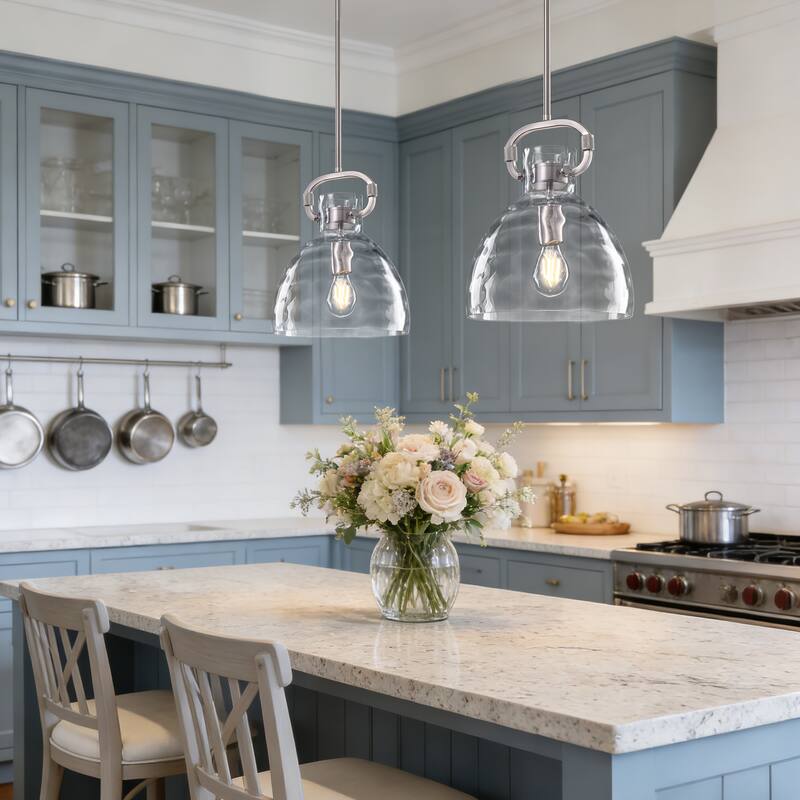 Skystar 1 - Light Single Pendant With Clear Hammered Glass Shade