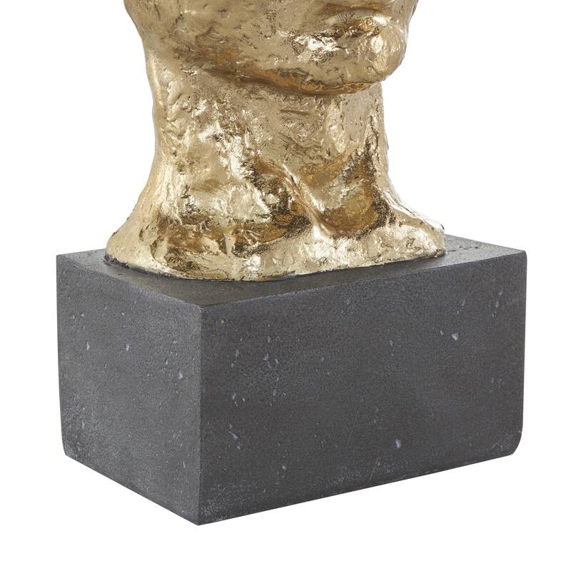 Polystone Mask Stacked Face Cutout Decorative Sculpture with Black Block Base - Gold - Roche River Decor