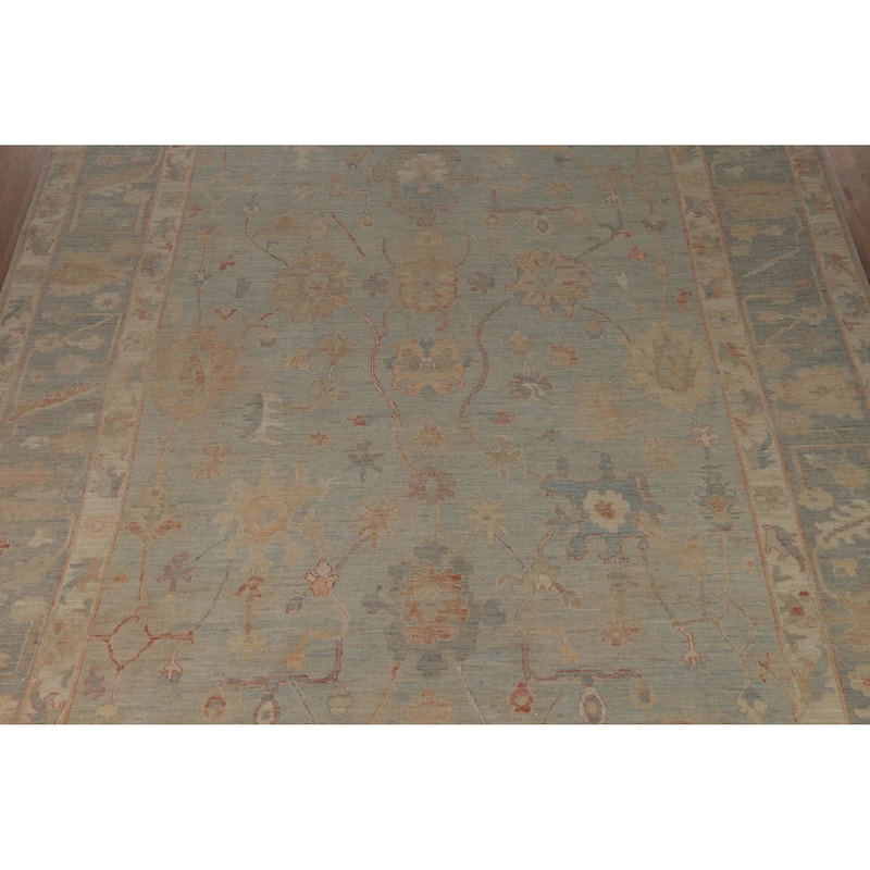 Vegetable Dye Blue Oushak Turkish Large Rug Handmade Wool Carpet - 10'2" x 14'1"
