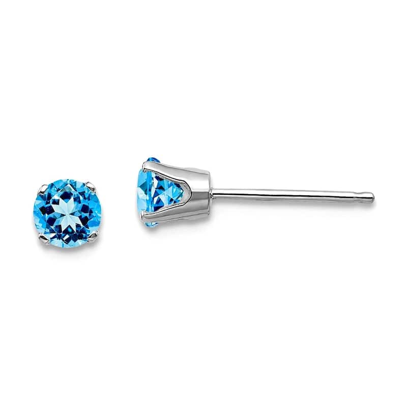 Curata 14k White Gold 4mm Round Gemstone Birthstone Post Stud Earrings - Blue Topaz