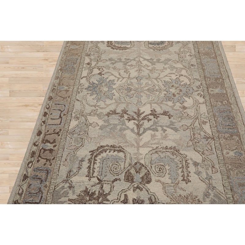 5'x8' Beige Hand-Hooked Transitional Area Rug Arts & Crafts Wool Design