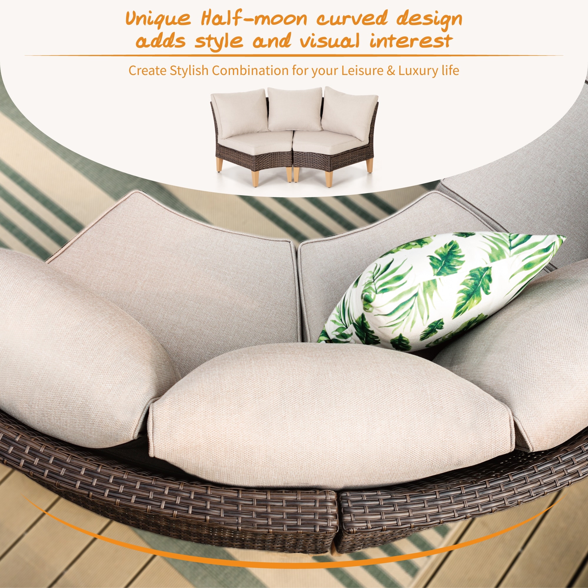 11 Piece Outdoor Wicker Half Round Furniture Set Half Moon