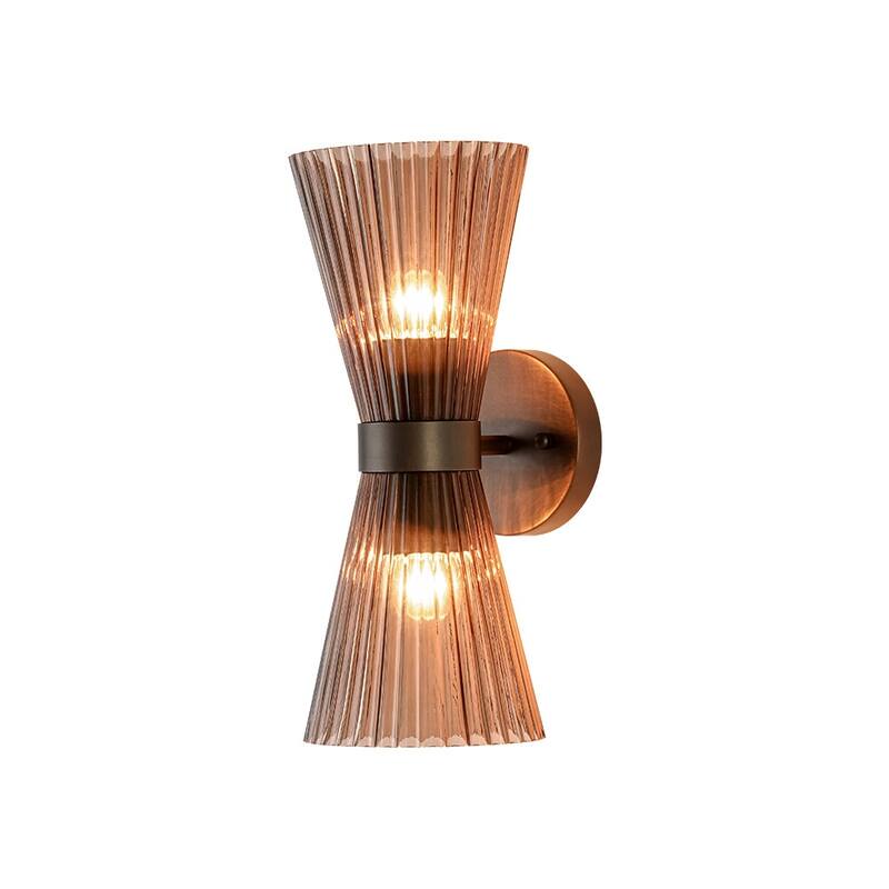 2-Light Hourglass Ribbed Glass Up & Down Wall Lamp Ambient Lighting