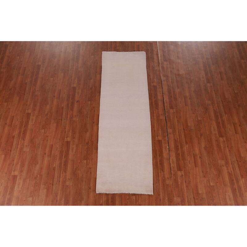 Hand Knotted Oriental 100% Wool Carpet Modern Solid Pink Gabbeh Runner Rug - 8' 3'' X 2' 7''