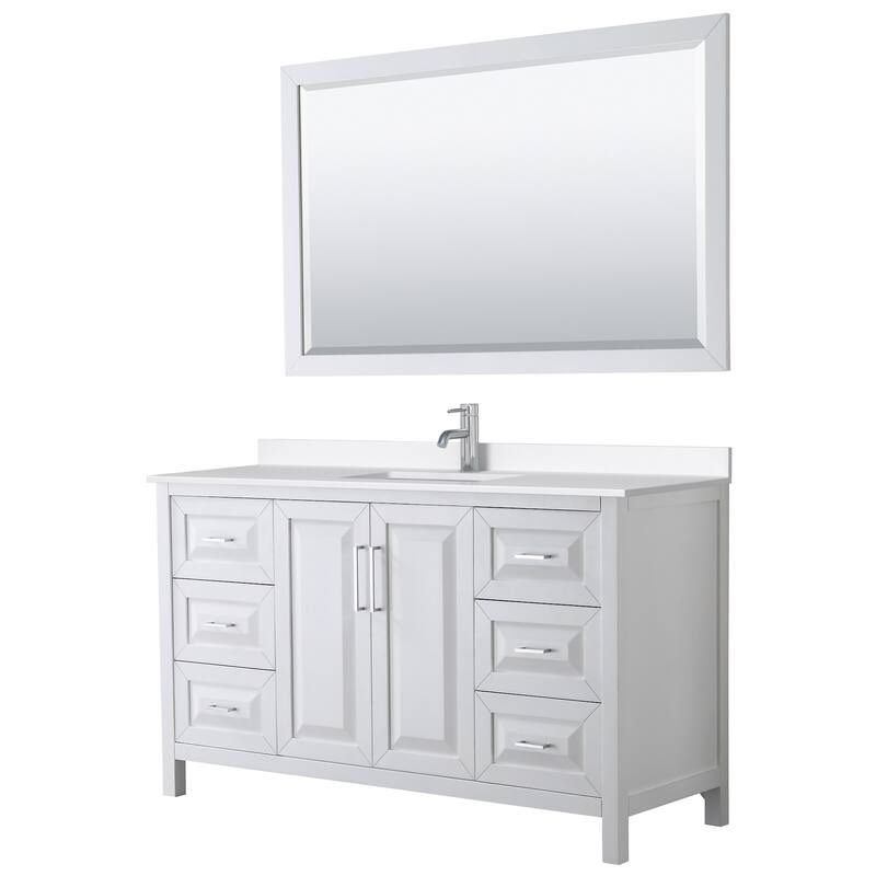 Wyndham Collection WCV252560S-QTZ-UNSM58 Daria 60" Free Standing - White / White Quartz Top / Polished Chrome