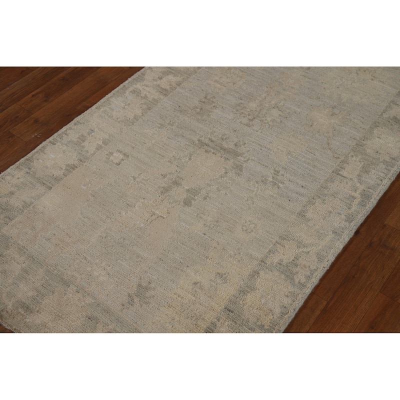 Hand Knotted Oriental 100% Wool Carpet Transitional All-Over Beige & Ivories Oushak Runner Rug - 8' 4'' X 3' 0''