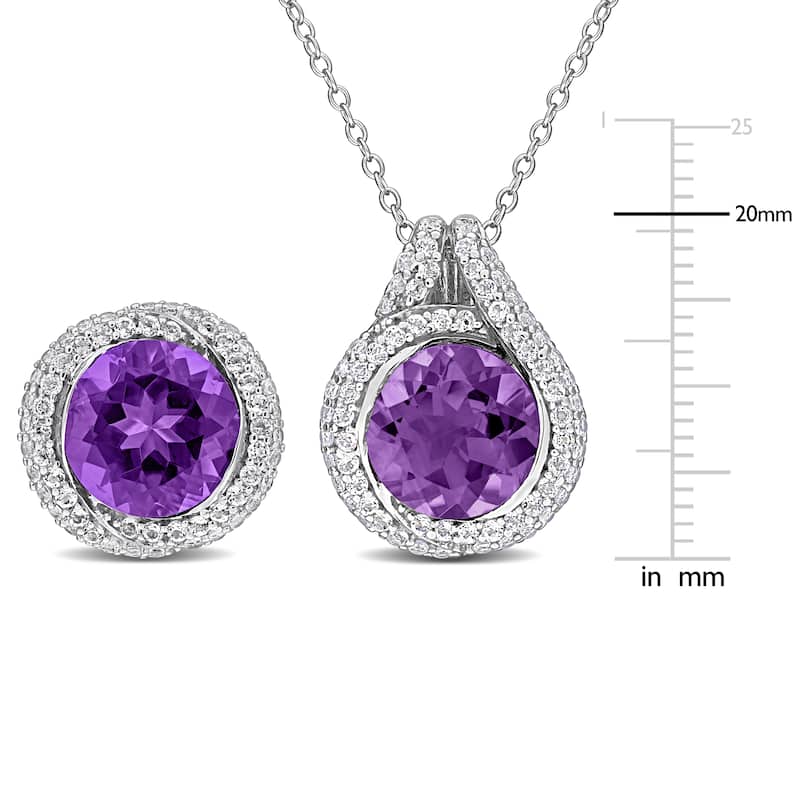 Miadora Sterling Silver Gemstone Halo Necklace and Earrings Set