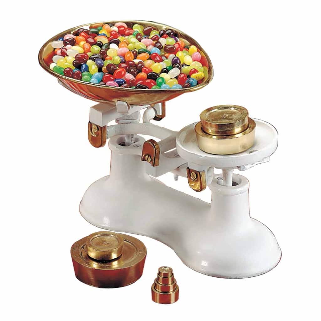 Antique Kitchen Decor Counter Weight Scale with Brass Bowl and Counter Weights For Decoration Purposes Renovators Supply