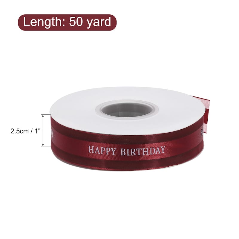 1 Inch Happy Birthday Satin Ribbon 50 Yards Ribbon Roll Bow Decoration - 50 Yards - Wine Red