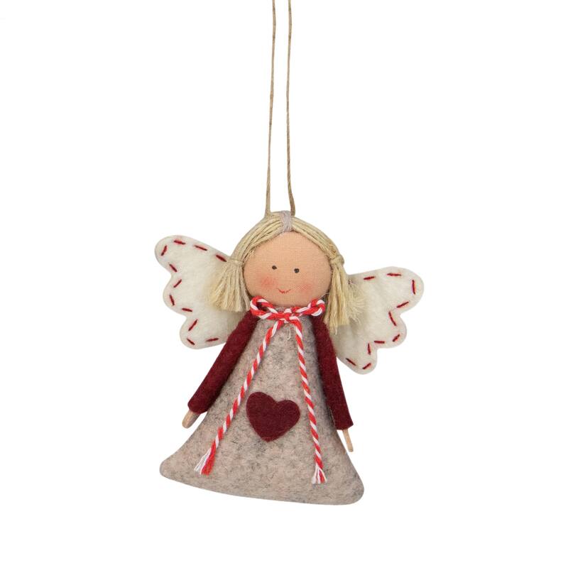 Angel Girl Hanging Christmas Ornaments - 3.5" - Burgundy and Beige - Set of 2