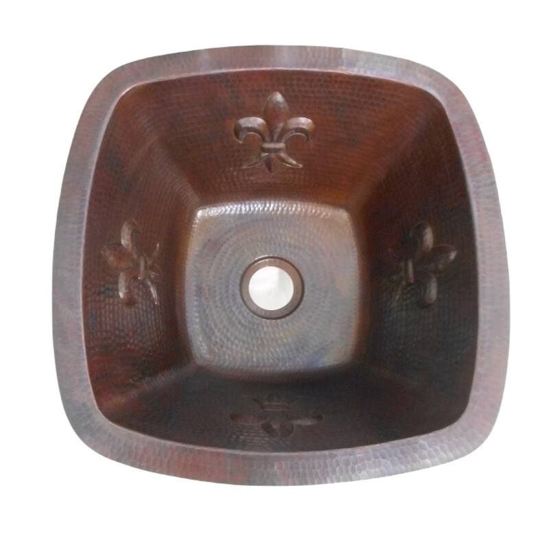 15" Square Kitchen Bar Copper Sink Fleur de Lis Motif by SimplyCopper - 15" x 15" x 7"
