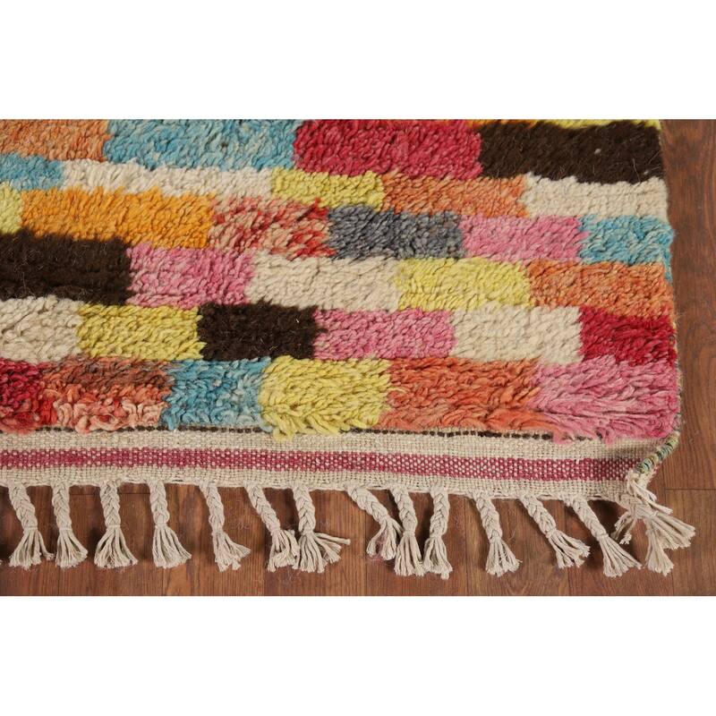 Plush Colorful Moroccan Area Rug Hand-Knotted Wool Carpet - 5'8" x 9'10"
