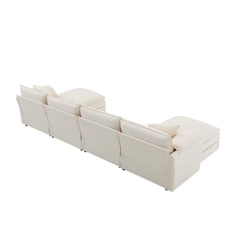136" U-Shaped Chenille Sectional Sofa with 6-Seat Cloud Couch and Dual Ottomans & Pocket Springs (330lb Capacity)