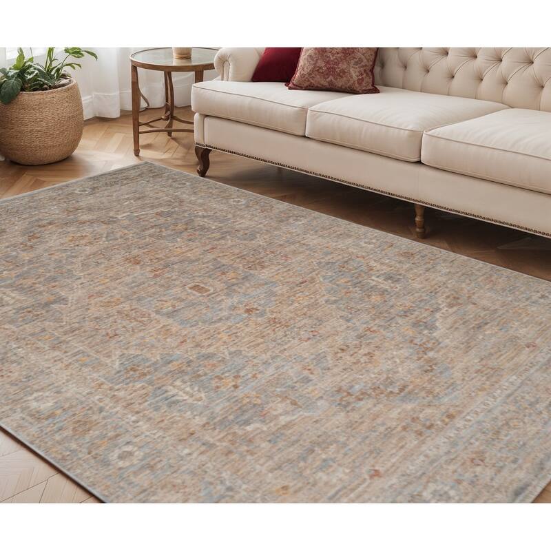 HomeRoots Floral Medallion Traditional Rectangle Area Rug - 90.00 in. x 60.00 in.  x 0.30 in.