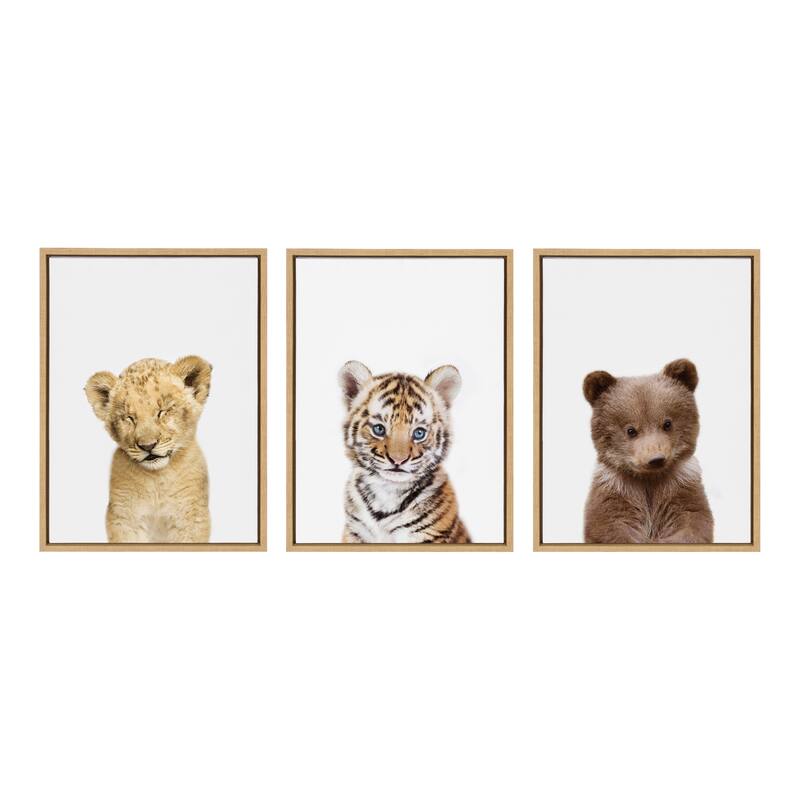 Kate and Laurel Sylvie Lions and Tigers and Bears Framed Canvas by Amy Peterson - Gray