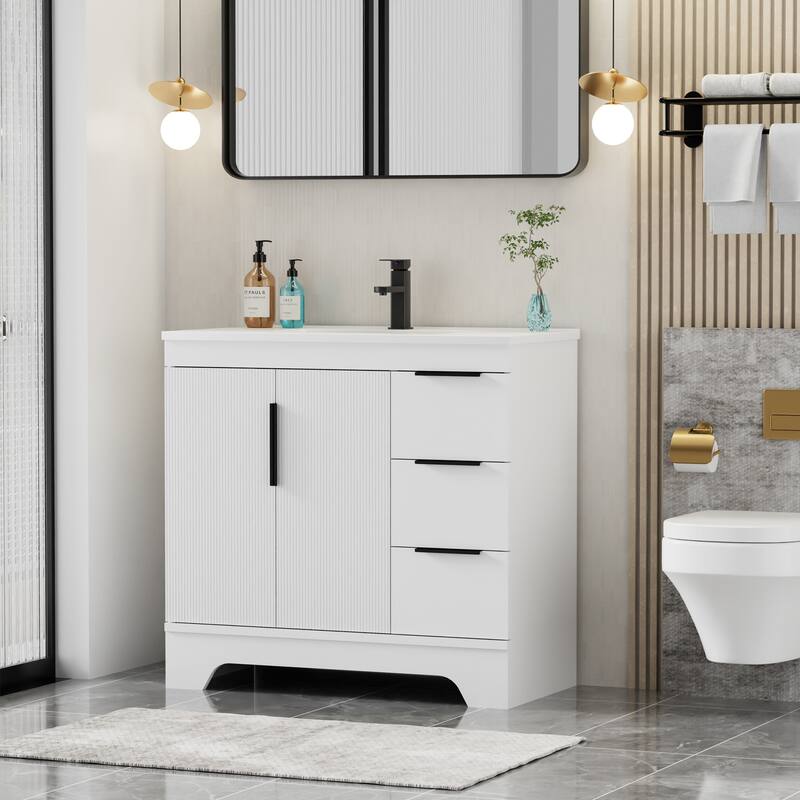 Vertical Stripes Bathroom Vanity Set with Sink Top & Faucet