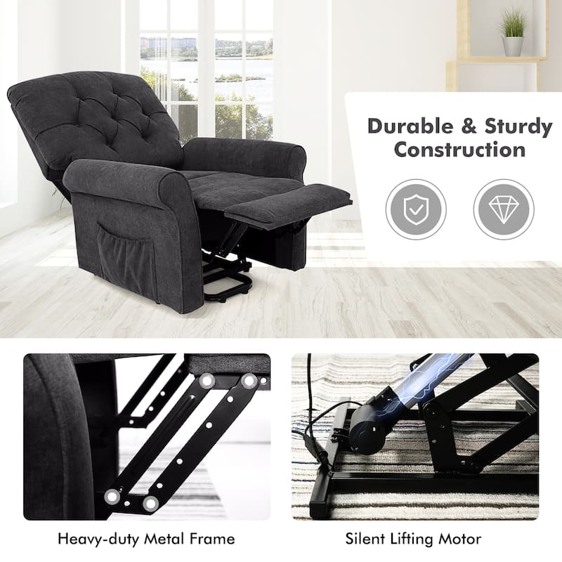 Costway Power Lift Recliner Chair Sofa for Elderly w/ Side Pocket &