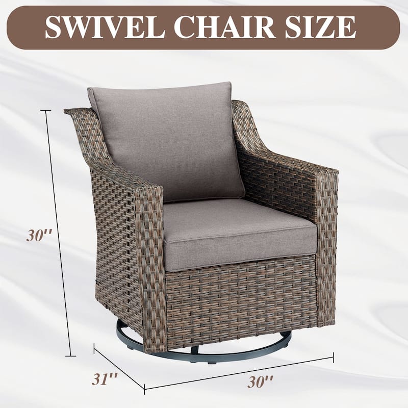 3-Piece Wicker Outdoor Swivel Chair with Table