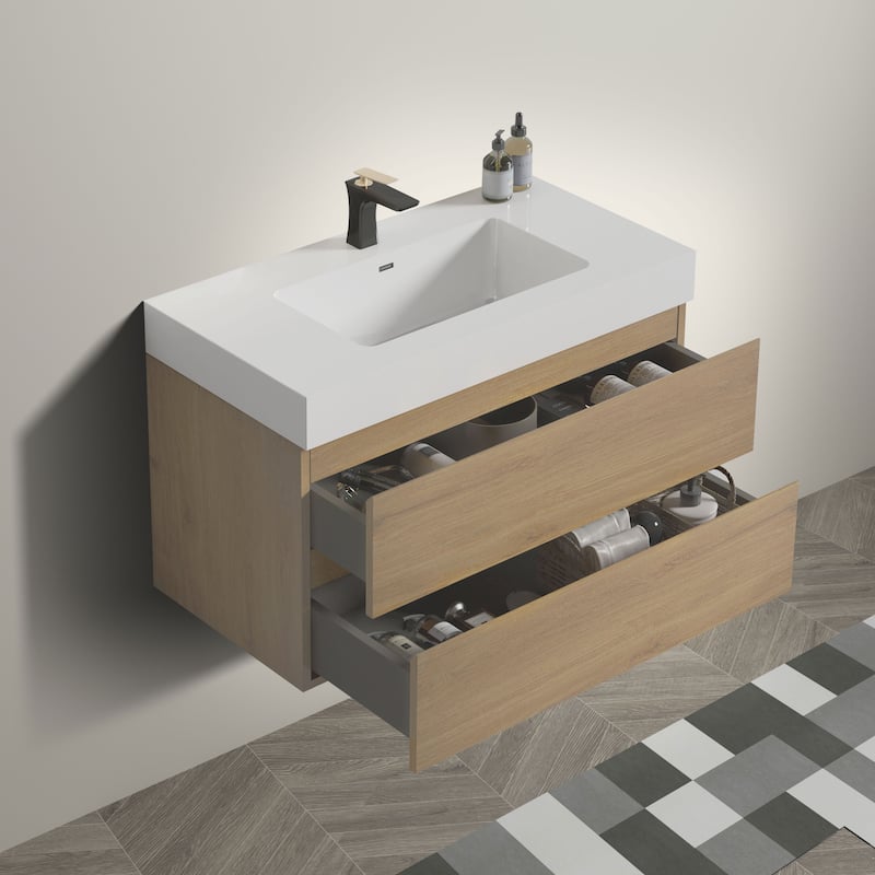 Modern Large Storage Wall Mounted Bathroom Vanity with Sink Basin without Drain and Faucet