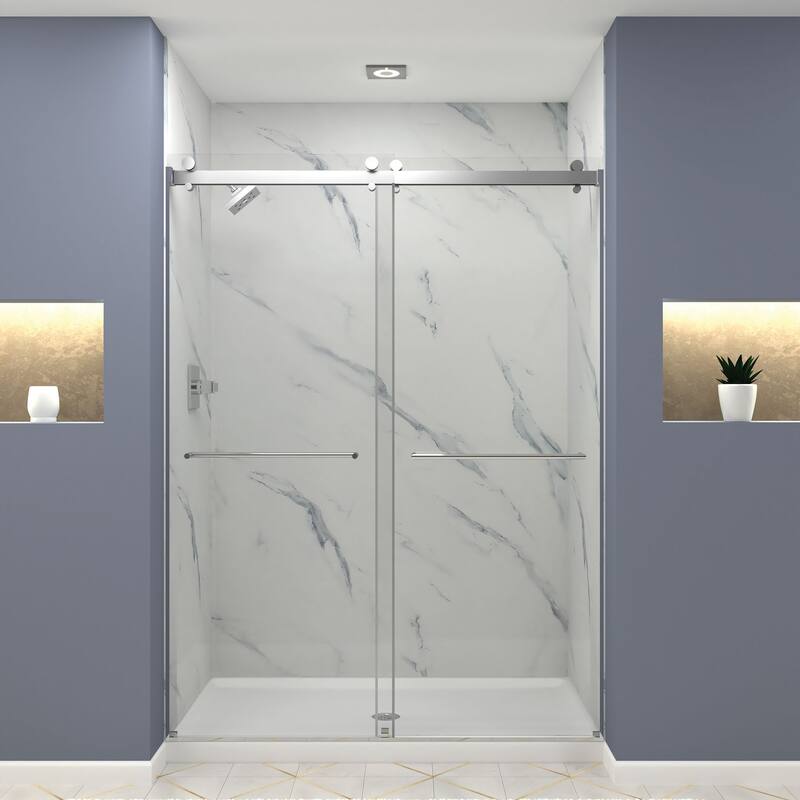 Brooklyn 60 in. W x 80 in. H Sliding Frameless Shower Door with Clear Glass Glass - 60-in W x 80-in H - 60-in W x 80-in H - Polished Chrome