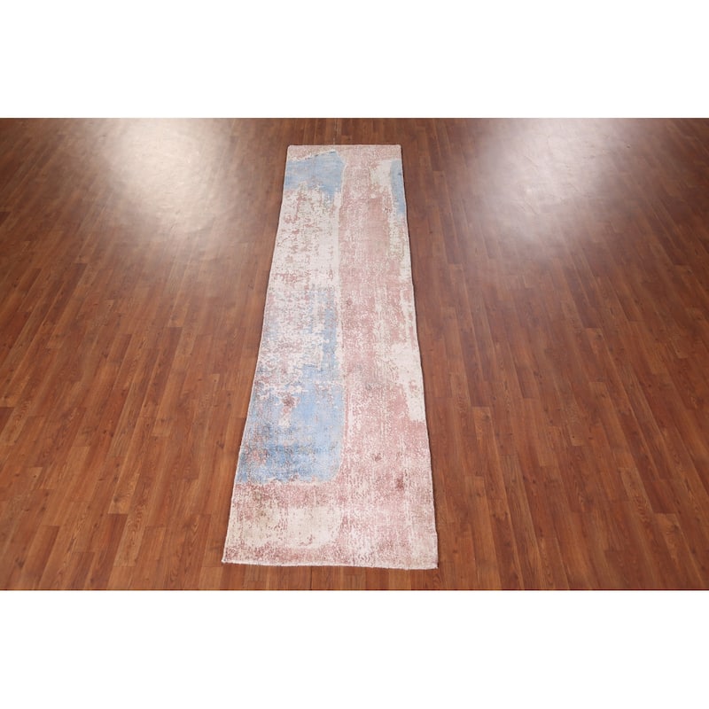 All-Over Abstract Indian Runner Rug Hand-Knotted Wool Carpet - 2'8"x 10'0"