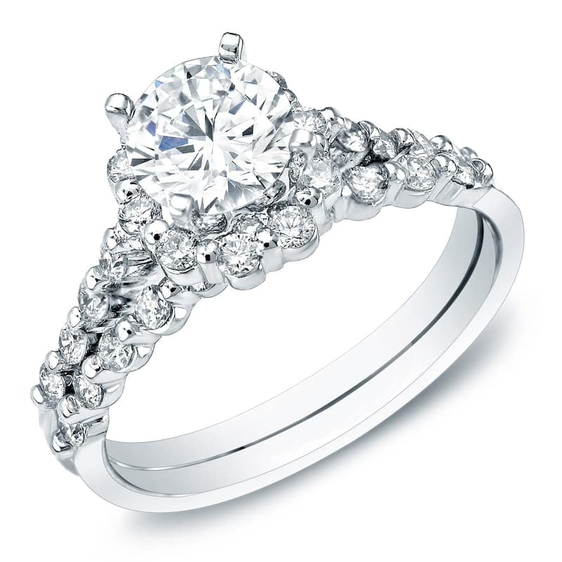 Auriya 14k Gold 1 1/2ctw Certified Diamond Bridal Ring Set (H-I, SI1-SI2) - 4 - White