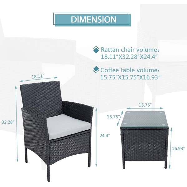 dimension image slide 0 of 5, Pheap Outdoor 3-piece Wicker Bistro Set by Havenside Home