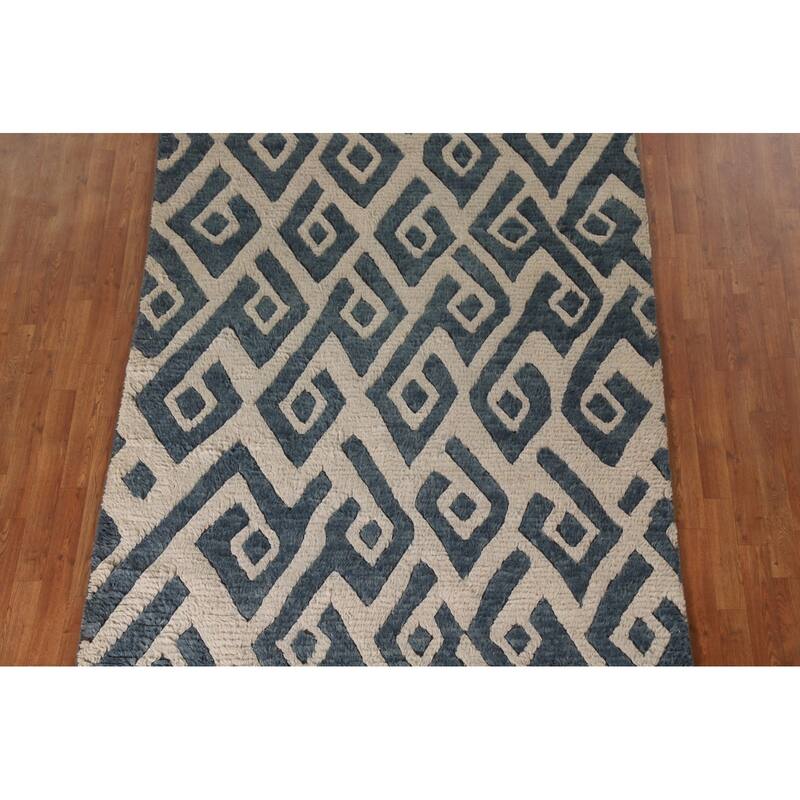 Navy Blue Moroccan Oriental Area Rug Hand-Knotted Wool Carpet - 5'8"x 8'3"