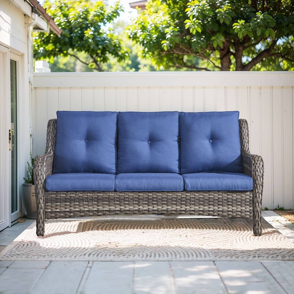 Pocassy 3-Seat Sofa Wicker Sofa Grey-Blue - Grey