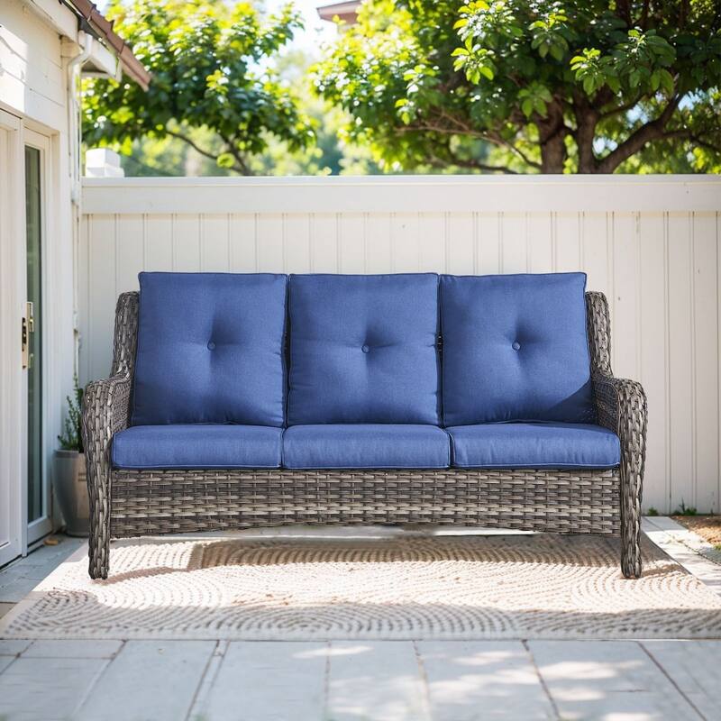 Pocassy 3-Seat Sofa Wicker Sofa Grey-Blue - Grey - Grey - Blue