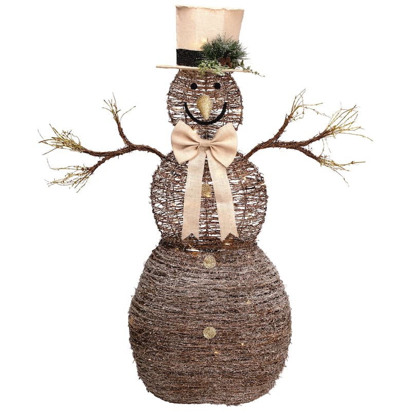 48" LED Lighted Rustic Rattan Snowman Outdoor Christmas Decoration