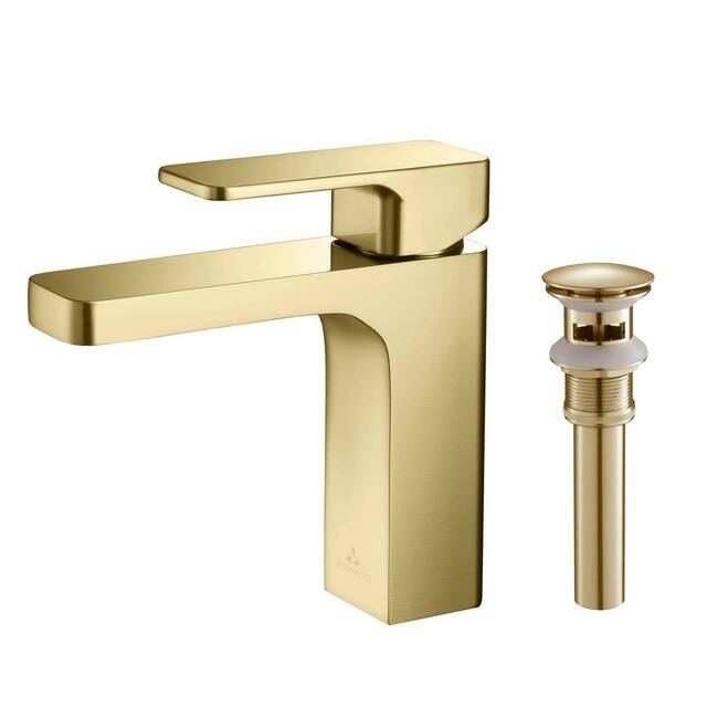 Solid Brass Lead-free Single-handle High Arc Bathroom Faucet - Brush Gold w/Pop-Up