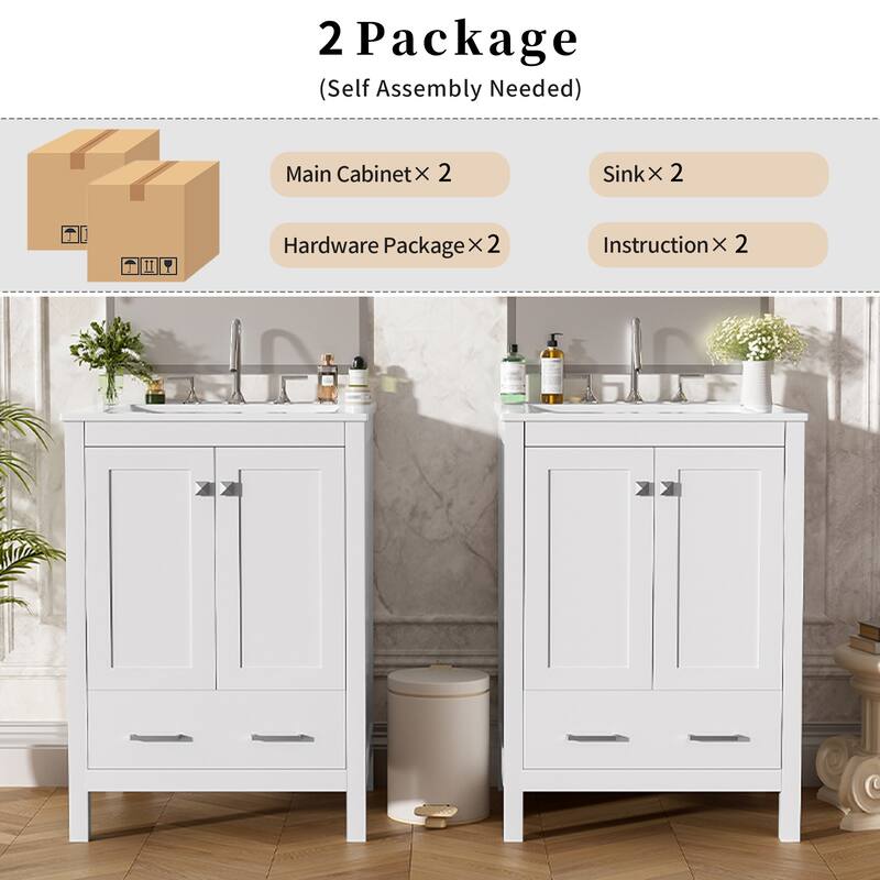 GDFStudio - Transitional Double Bathroom Vanity Set, Dual Undermount Sink, Soft-Close Doors & Double-Layer Door Shelf, Set of 2