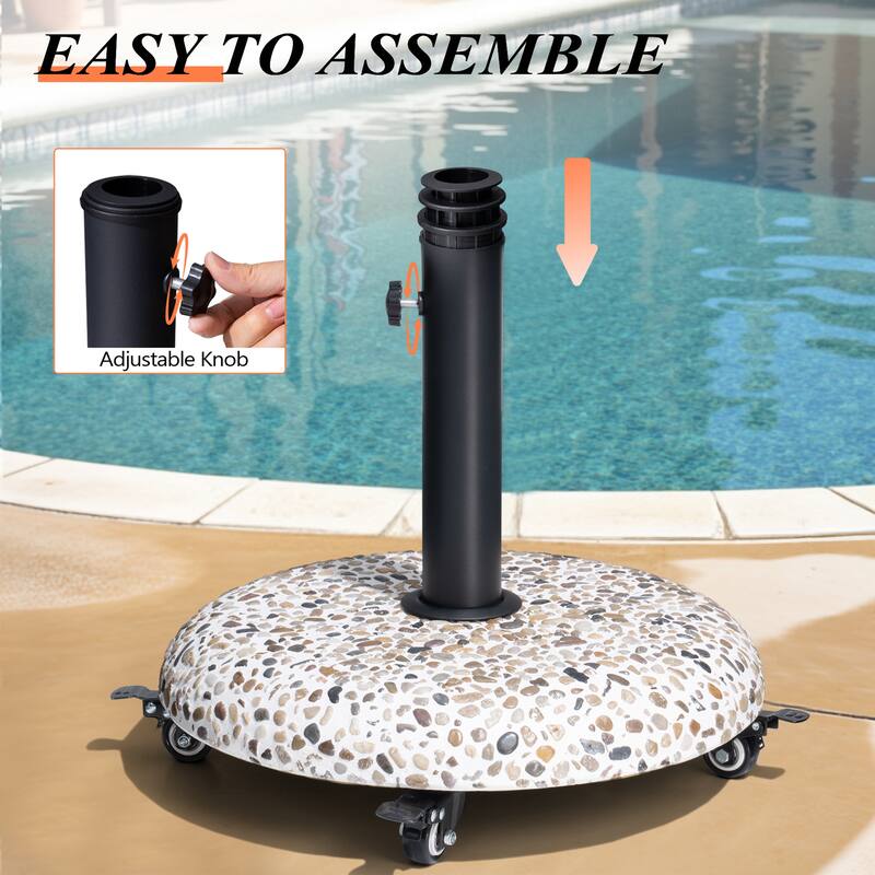 Pellebant Outdoor Patio Market Umbrella Stand Concrete-cobble Finish Swivel Wheels