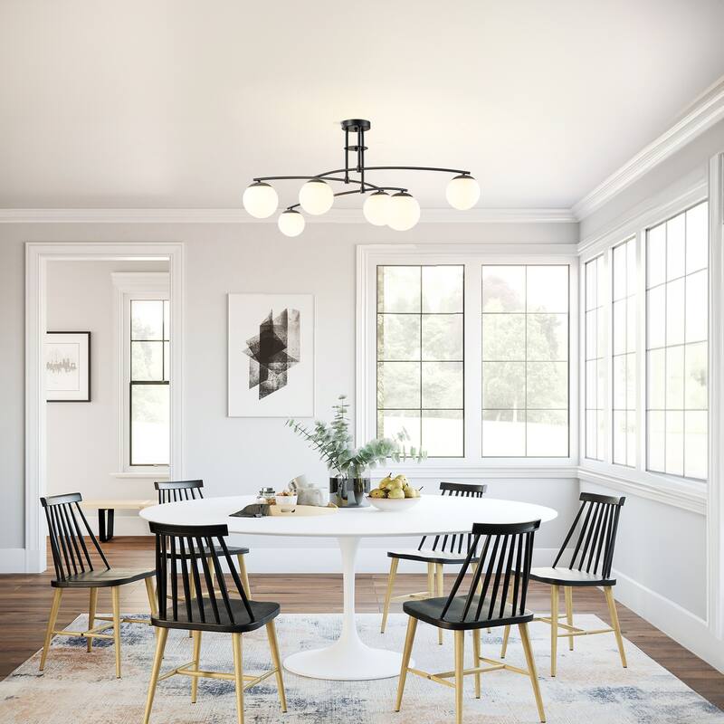 Jerricha 6-Light Modern Sputnik Linear Opal Frosted Glass Globe Bubble Semi-Flush Mount Light