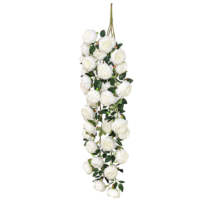 Cream White Artificial Peony Flower Stem Hanging Spray Bush 48in - 48" L x 15" W x 6" DP