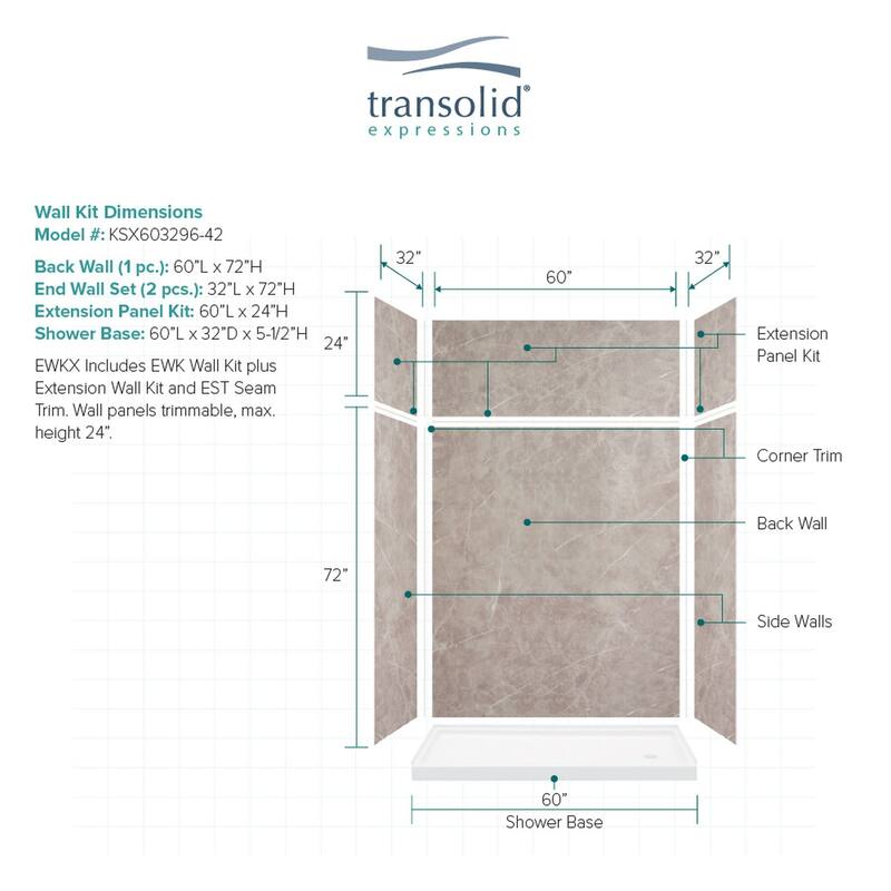 Transolid Expressions 60-in X 32-in X 96-in Glue to Wall Shower Kit - 32" x 60" x 96" - 32" x 60" x 96"