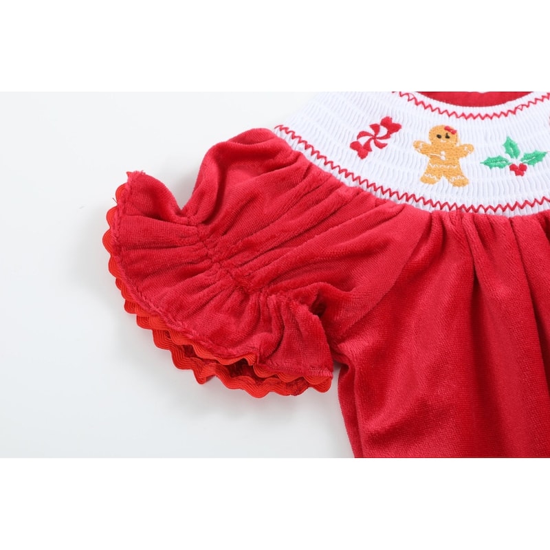 Lil Cactus Red Velvet Christmas Smocked Dress and Bloomers Set