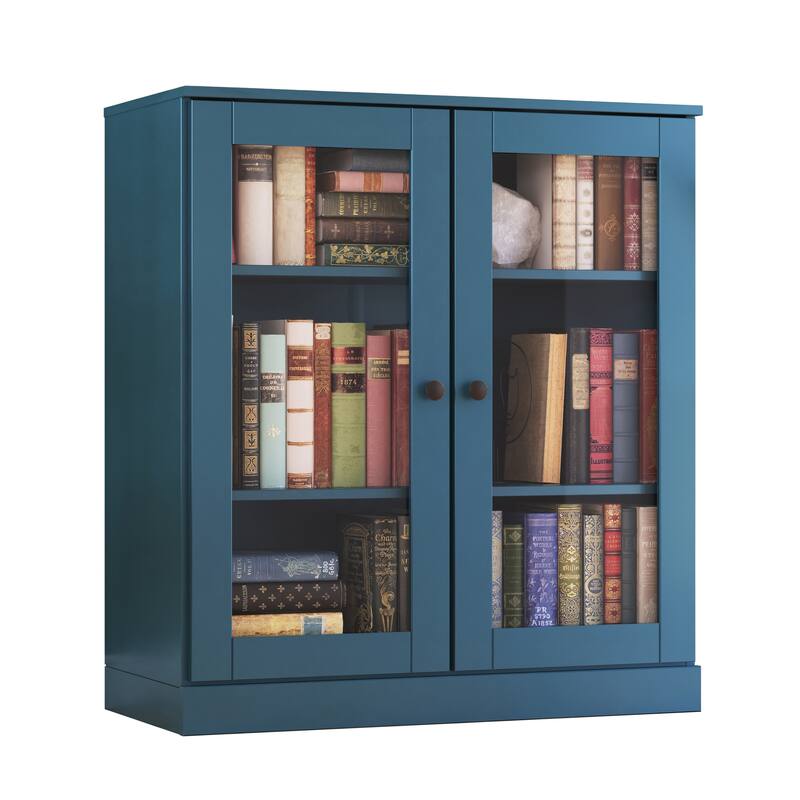 Palace Imports 100% Solid Wood 3-Shelf Bookcase, Clear Glass Doors, Adjustable Shelves, 32" Wide, 35.75" Tall