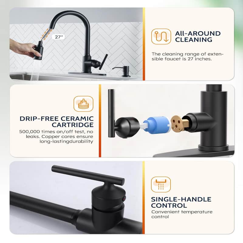 WOWOW Pull Down Sprayer Kitchen Faucet with Soap Dispenser