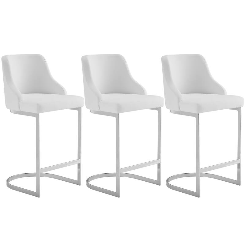 25.8'' Velvet/Leather Counter Height Bar Stools, Set of 2/3 - 36.6"H x 18.9"W x 20.5"D - Set of 3 - PU-White