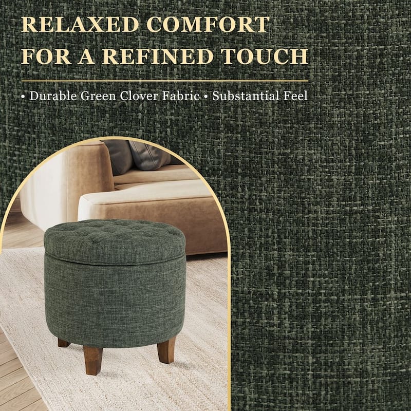 Carson Carrington Hare Button-tufted Round Storage Ottoman - Green Clover Fabric