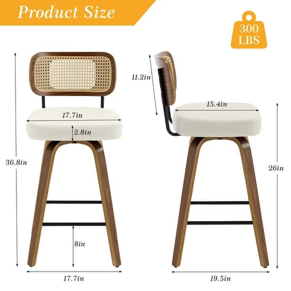 dimension image slide 15 of 17, 26"/29" Swivel Bar Stools/ Counter Stools with Bentwood Legs