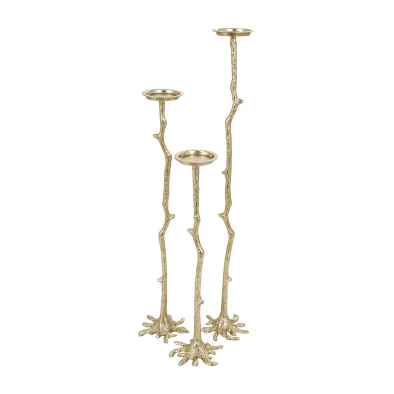 Aluminum Metal Abstract Tall Floor Candle Holder with Stick Inspired Design - Set of 3 Gold - Roche River Decor