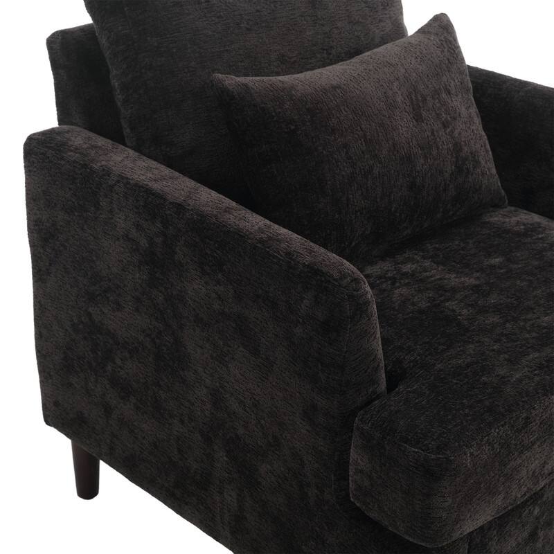 Mid Century Modern Chenille Fabric Armchair with Solid Wood Frame