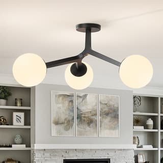3-Light Semi Flush Mount Ceiling Light with Frosted Glass Shade