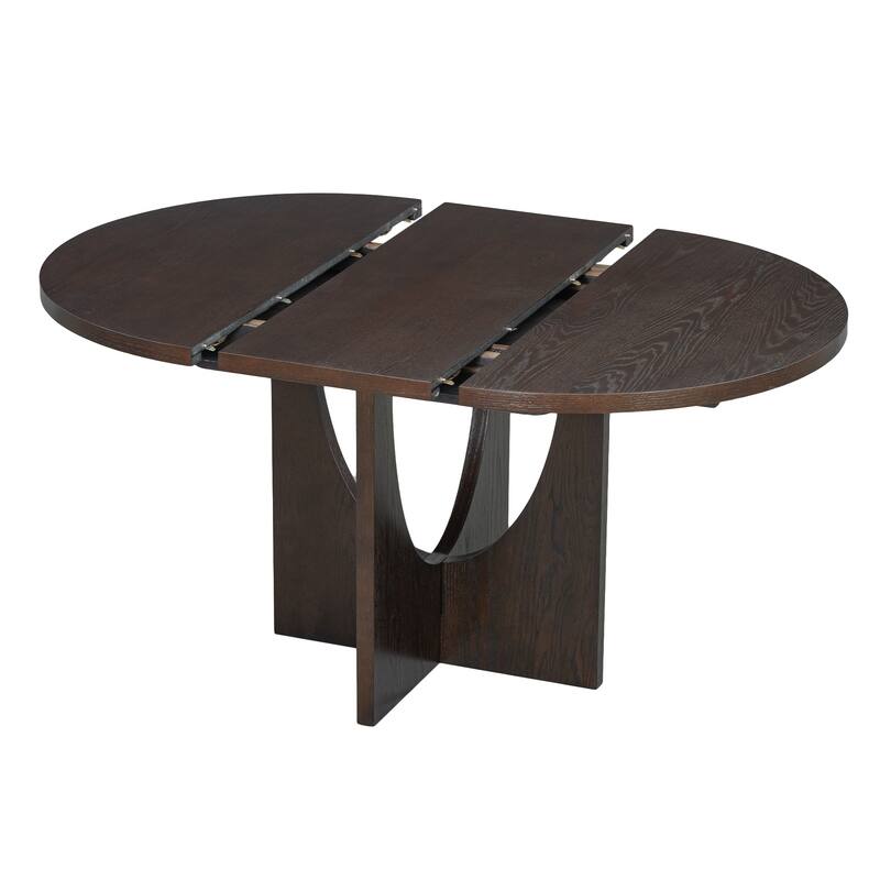 Elegant Round Dining Table with Extendable Table, Coffee Bar Table and Chair Set with Four Upholstered Chairs