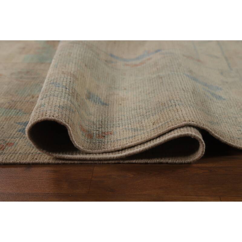 Floral Pink Oushak Turkish Area Rug Hand-Knotted Wool Carpet - 9'7"x 12'0"