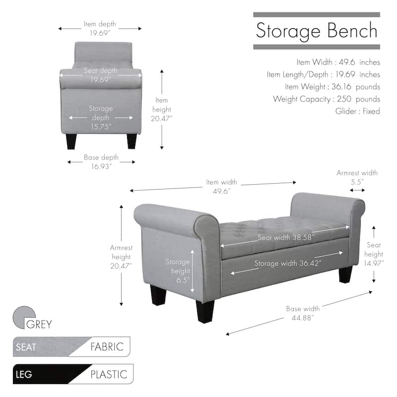Porthos Home Theon Fabric Flip Top Button Tufted Storage Bench